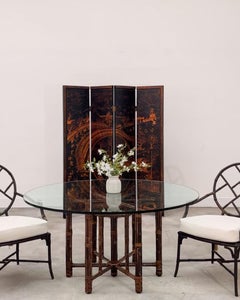 Chinese Export Four Panel Coromandel Style Screen Ancient Bridge