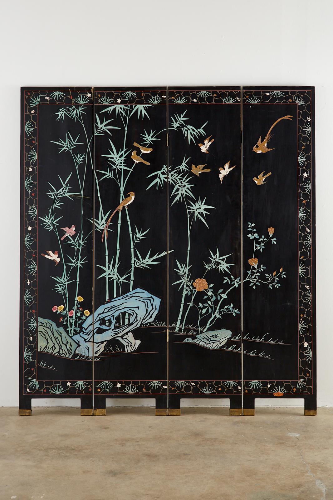 Chinese Export Four-Panel Gilt Lacquered Coromandel Screen 13