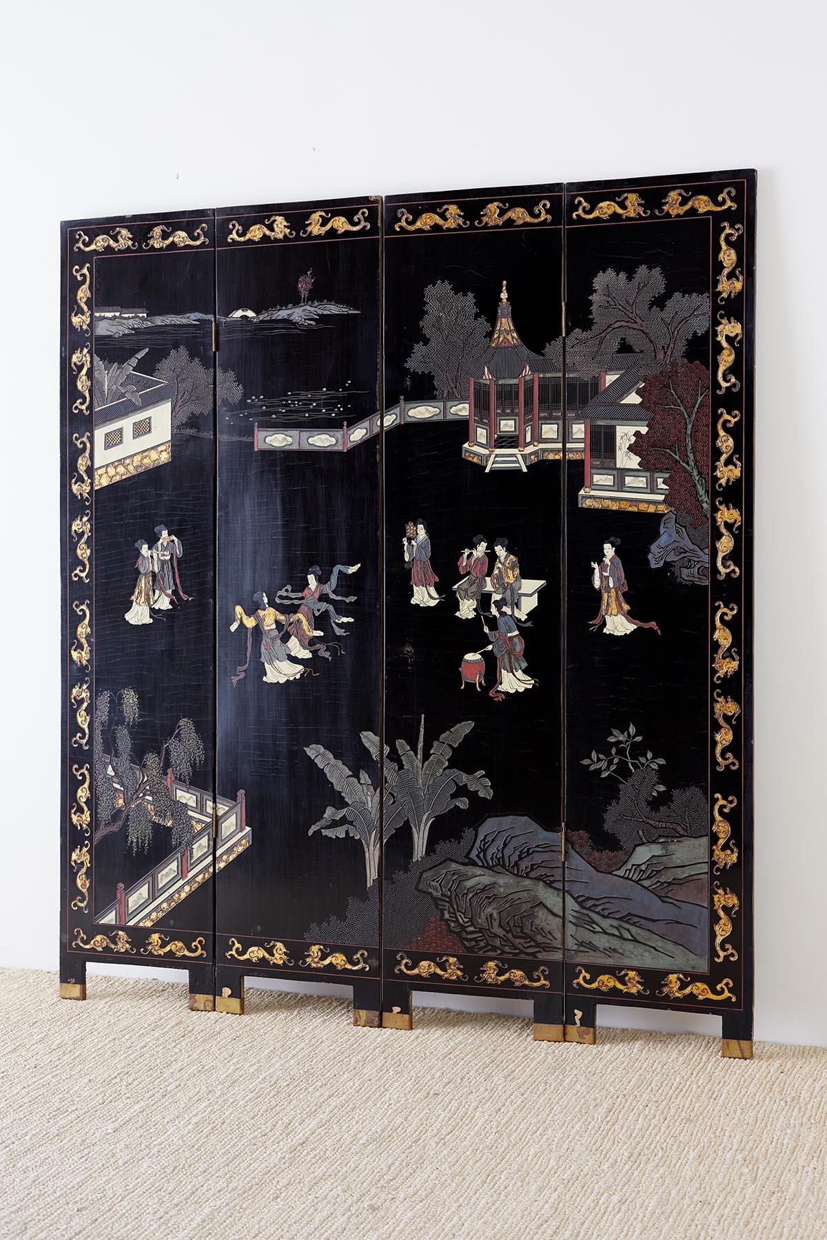 Chinese Export Four-Panel Lacquer Coromandel Screen 6