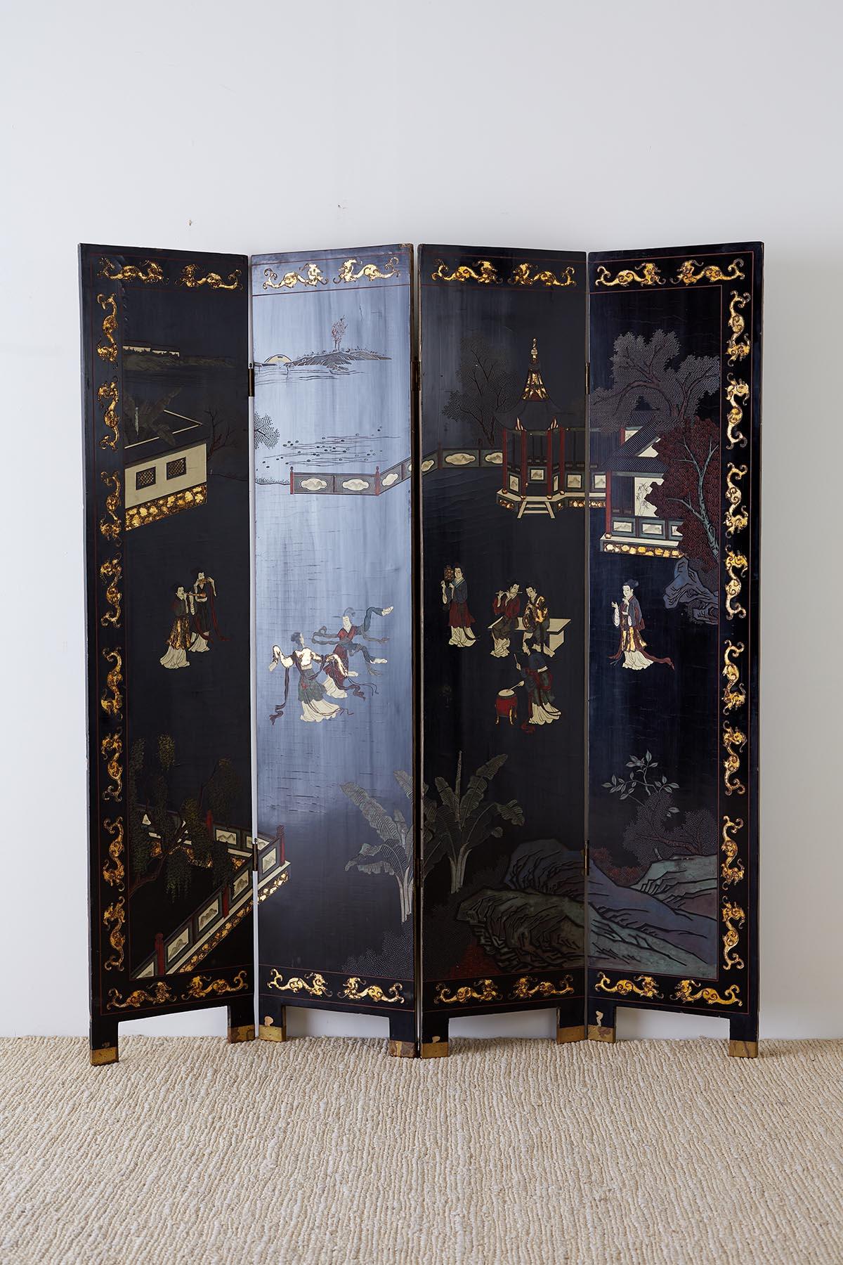Chinese Export Four-Panel Lacquer Coromandel Screen 7
