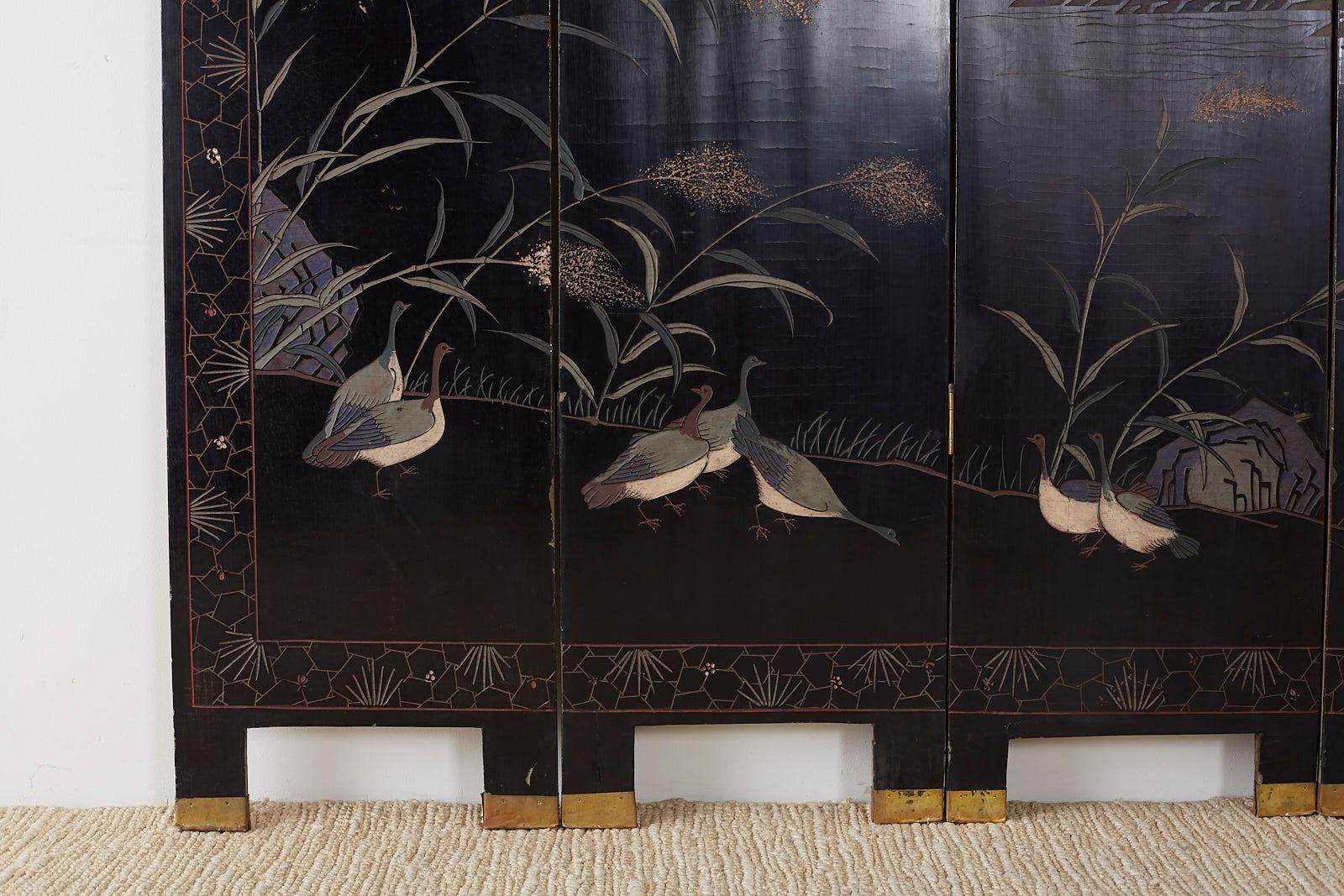 Chinese Export Four Panel Lacquer Coromandel Screen 12
