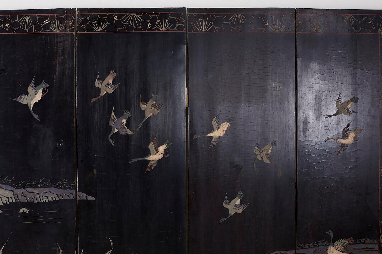 Chinese Export Four Panel Lacquer Coromandel Screen 13
