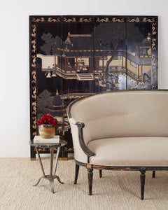 Paravent Coromandel à quatre panneaux en laque d'exportation chinoise