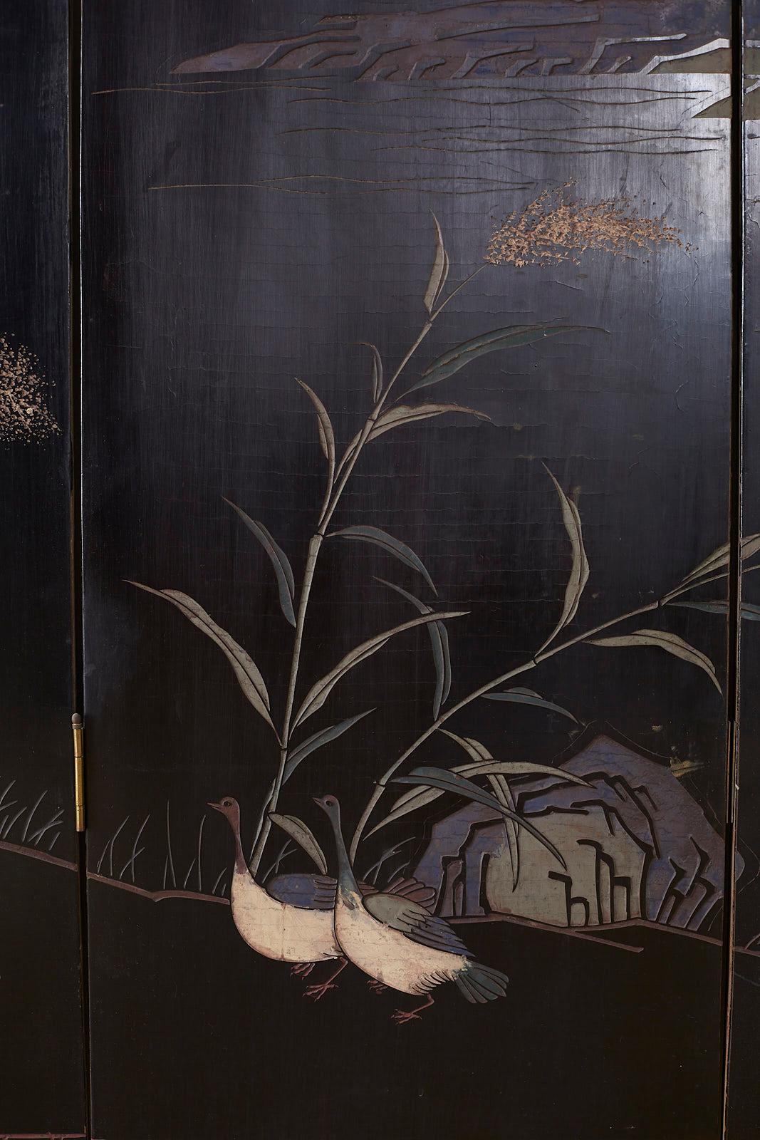 Chinese Export Four Panel Lacquer Coromandel Screen 14