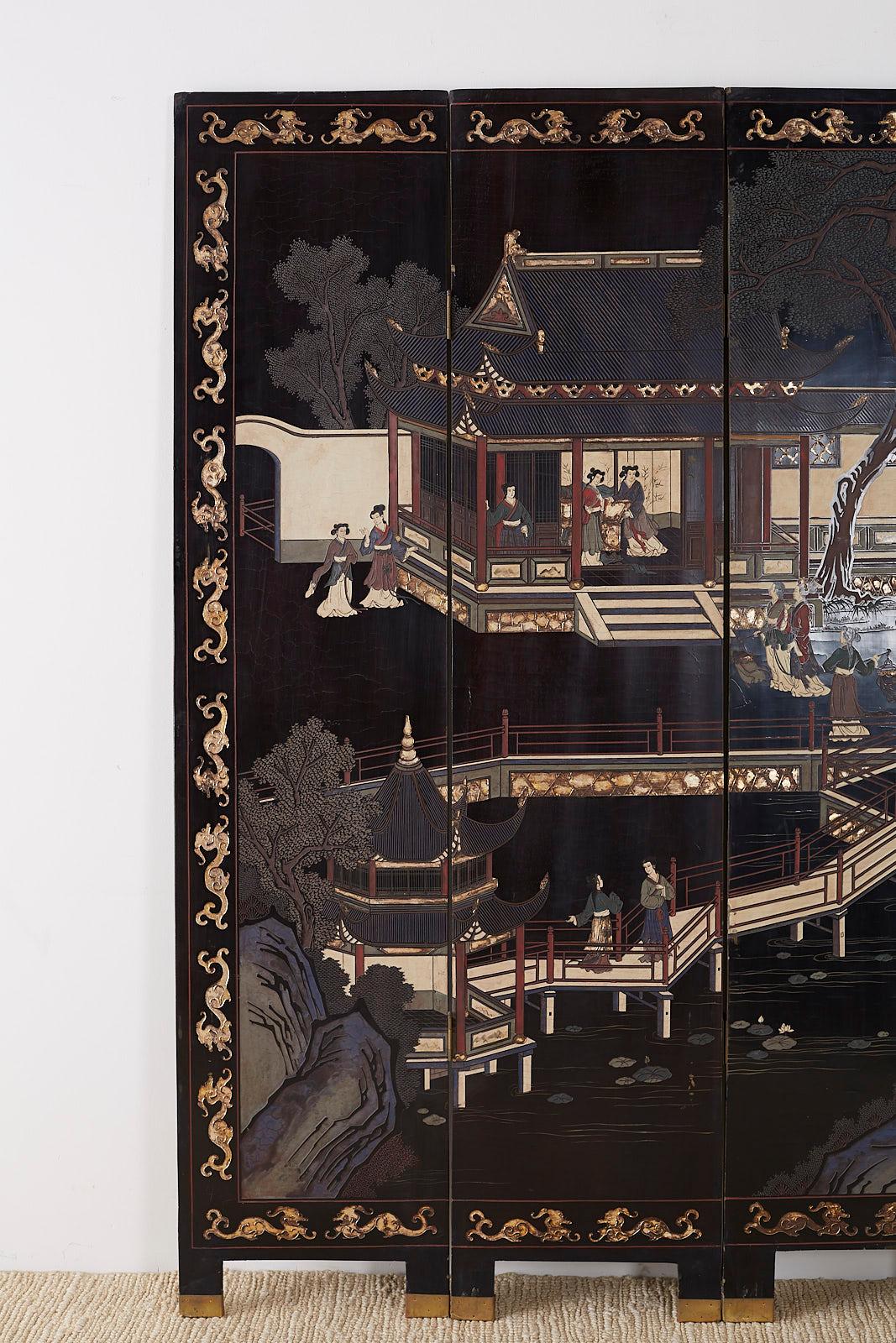 Hand-Crafted Chinese Export Four Panel Lacquer Coromandel Screen