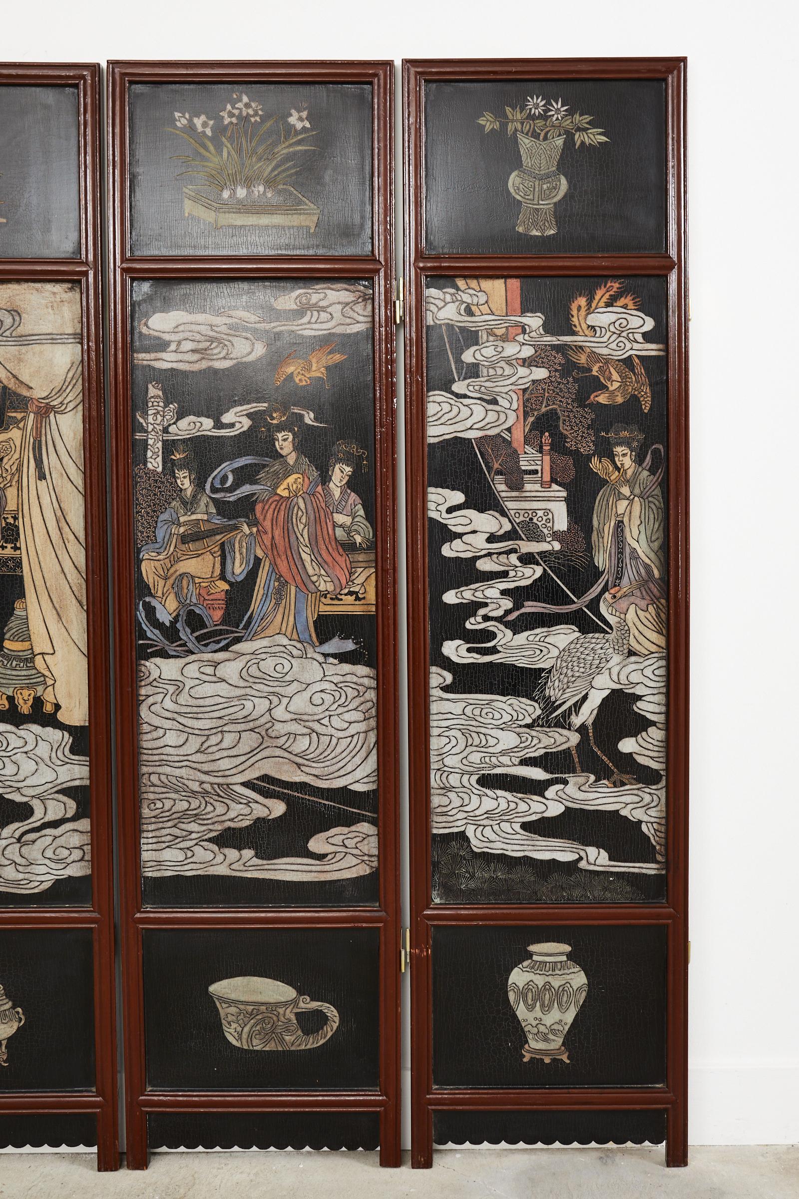 20th Century Chinese Export Four Panel Lacquered Coromandel Screen For Sale