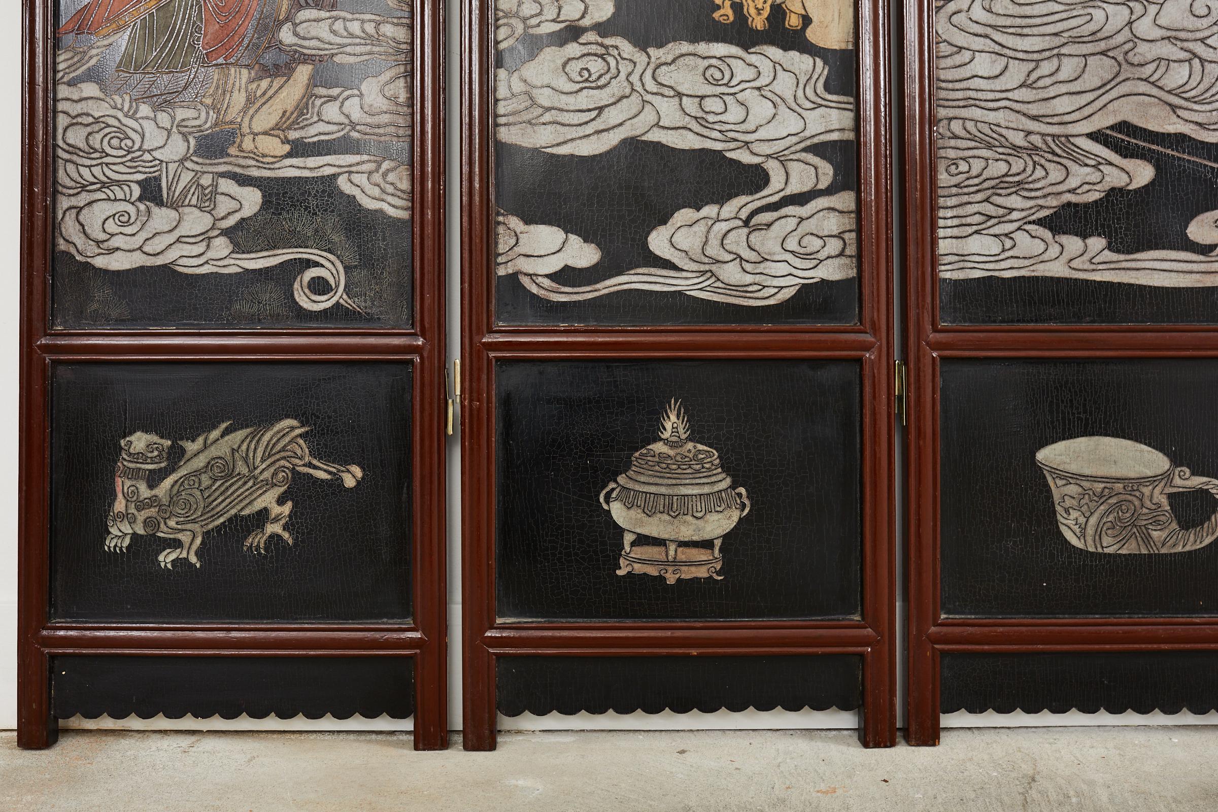 Chinese Export Four Panel Lacquered Coromandel Screen For Sale 2