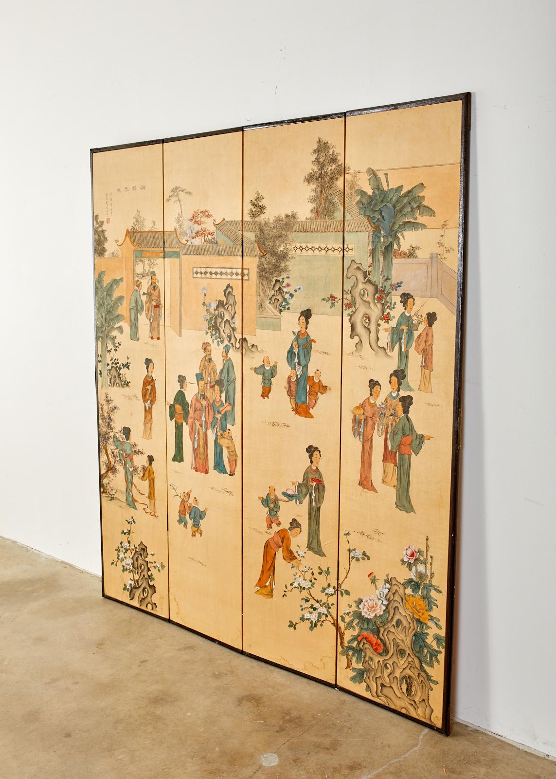 Chinese Export Four-Panel Painted Wallpaper Screen 11