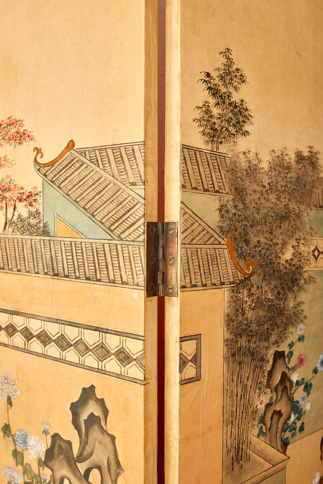 Chinese Export Four-Panel Painted Wallpaper Screen 12