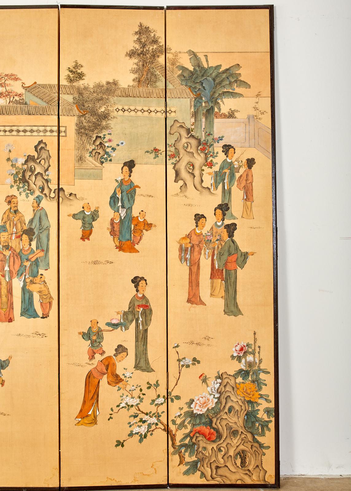 Chinese Export Four-Panel Painted Wallpaper Screen In Good Condition In Rio Vista, CA
