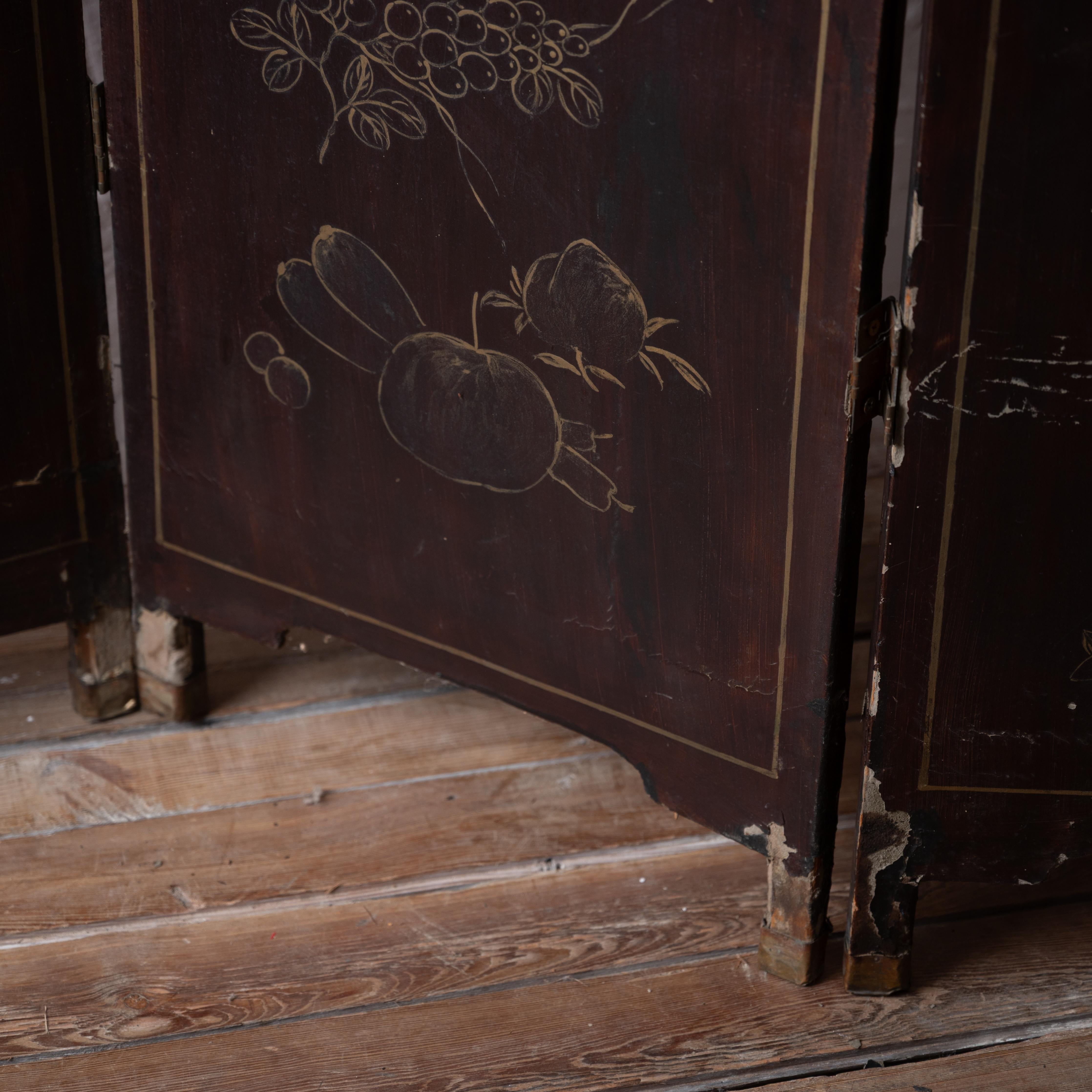 Chinese Export Four-Panel Red Lacquer Screen, c.1900 For Sale 7