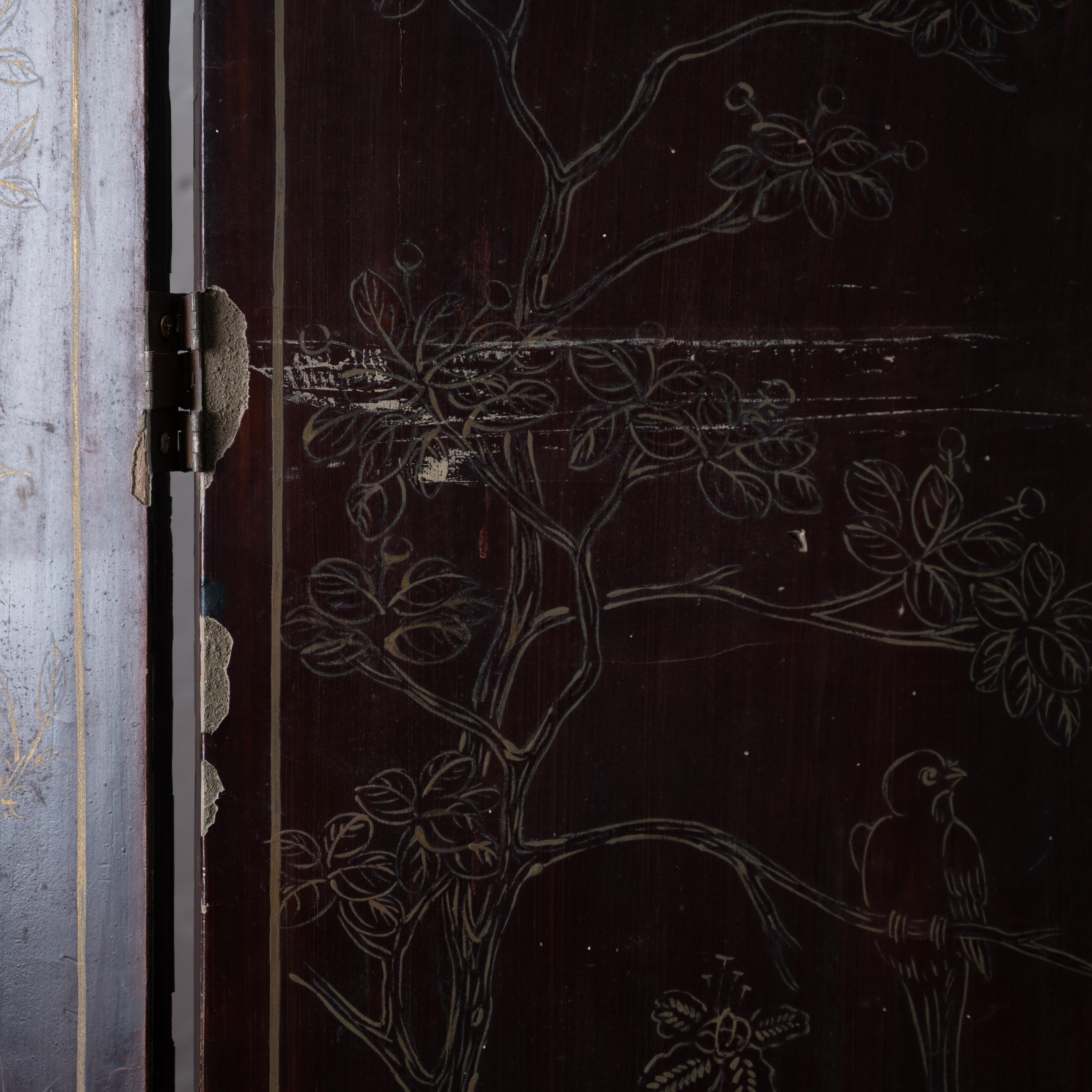 Chinese Export Four-Panel Red Lacquer Screen, c.1900 For Sale 8