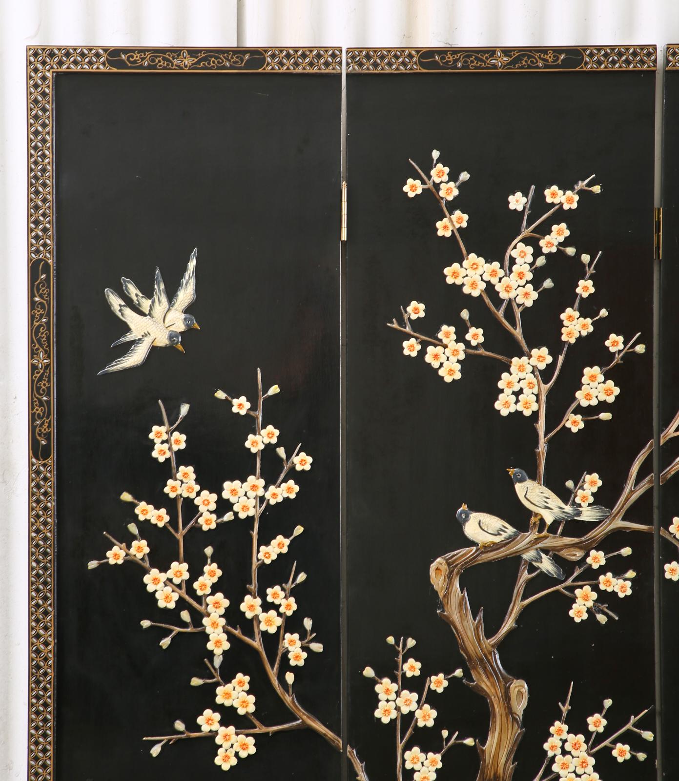 Hand-Crafted Chinese Export Four Panel Soapstone Coromandel Screen