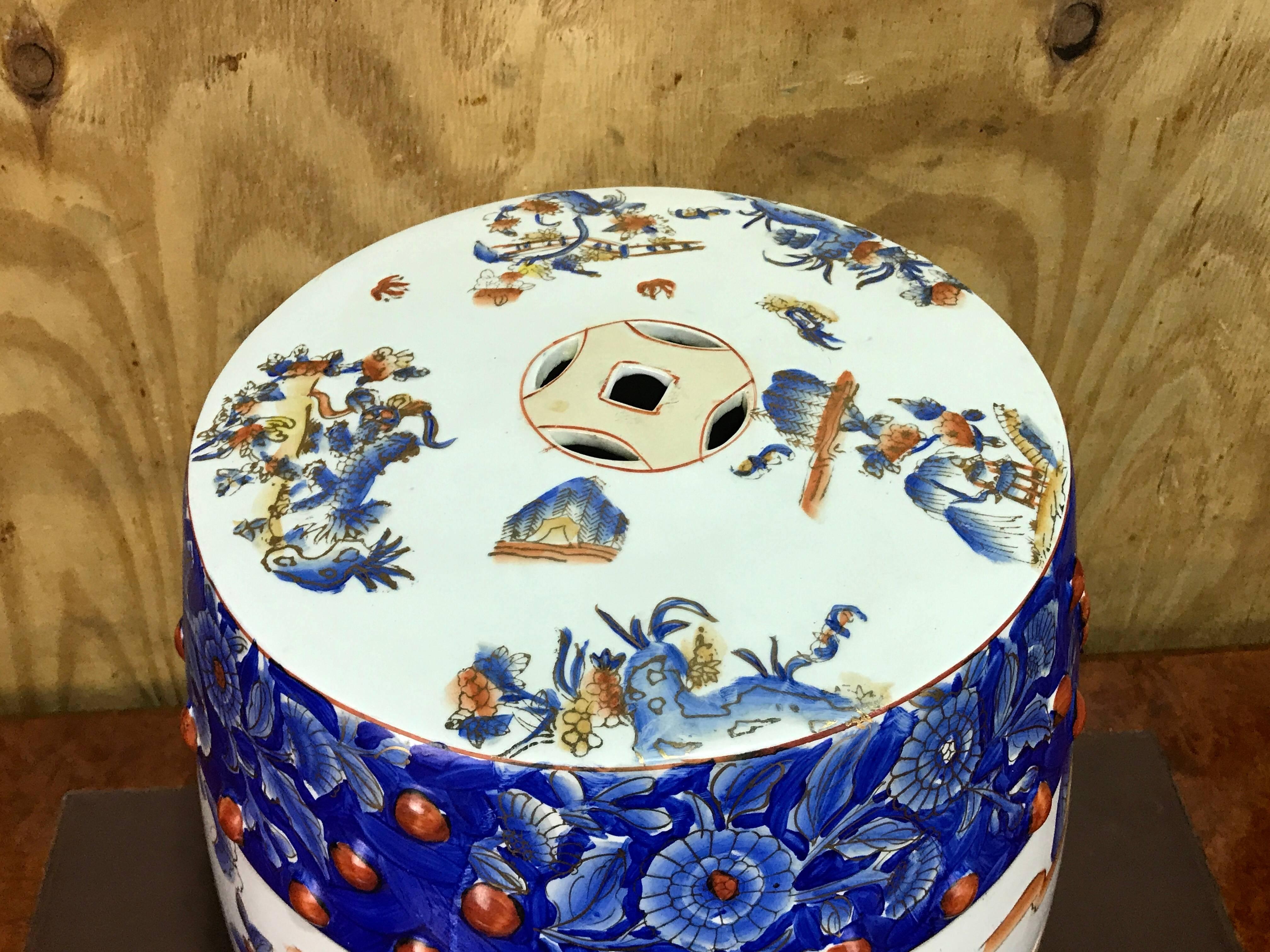 Painted Chinese Export Garden Seat, in the Style of Masons Ironstone