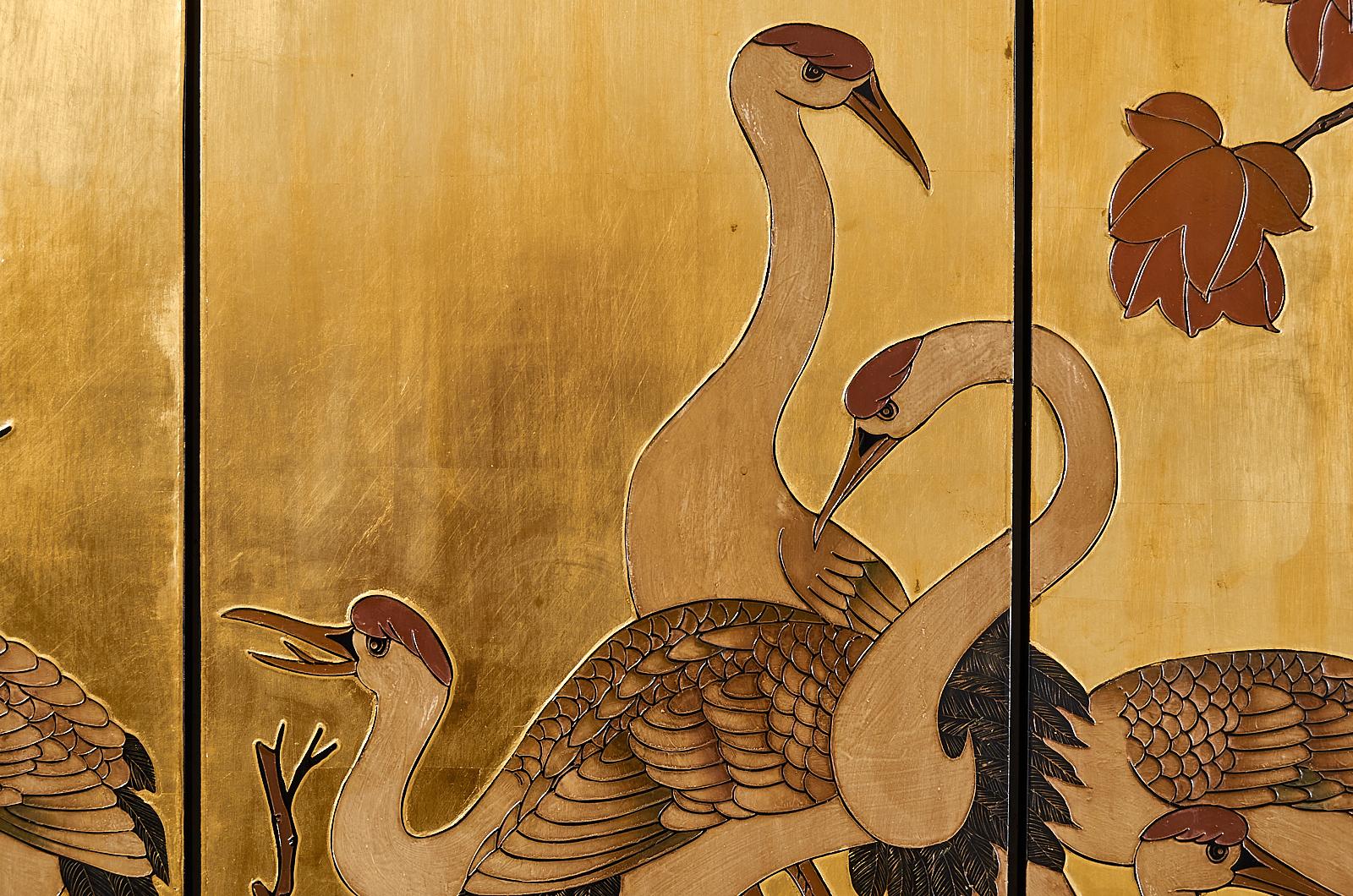 Chinese Export Gilt Coromandel Screen Manchurian Cranes For Sale 6