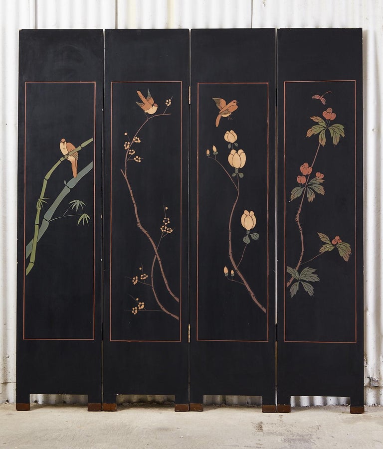 Chinese Export Gilt Coromandel Screen Manchurian Cranes For Sale at 1stDibs