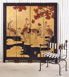 Chinese Export Gilt Coromandel Screen Manchurian Cranes