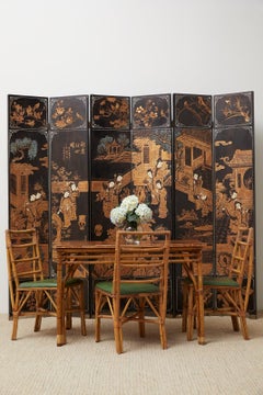 Chinese Export Gilt Lacquered Six-Panel Coromandel Style Screen