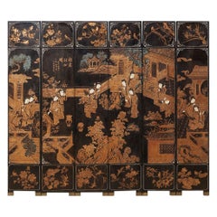 Chinese Export Gilt Lacquered Six-Panel Coromandel Style Screen