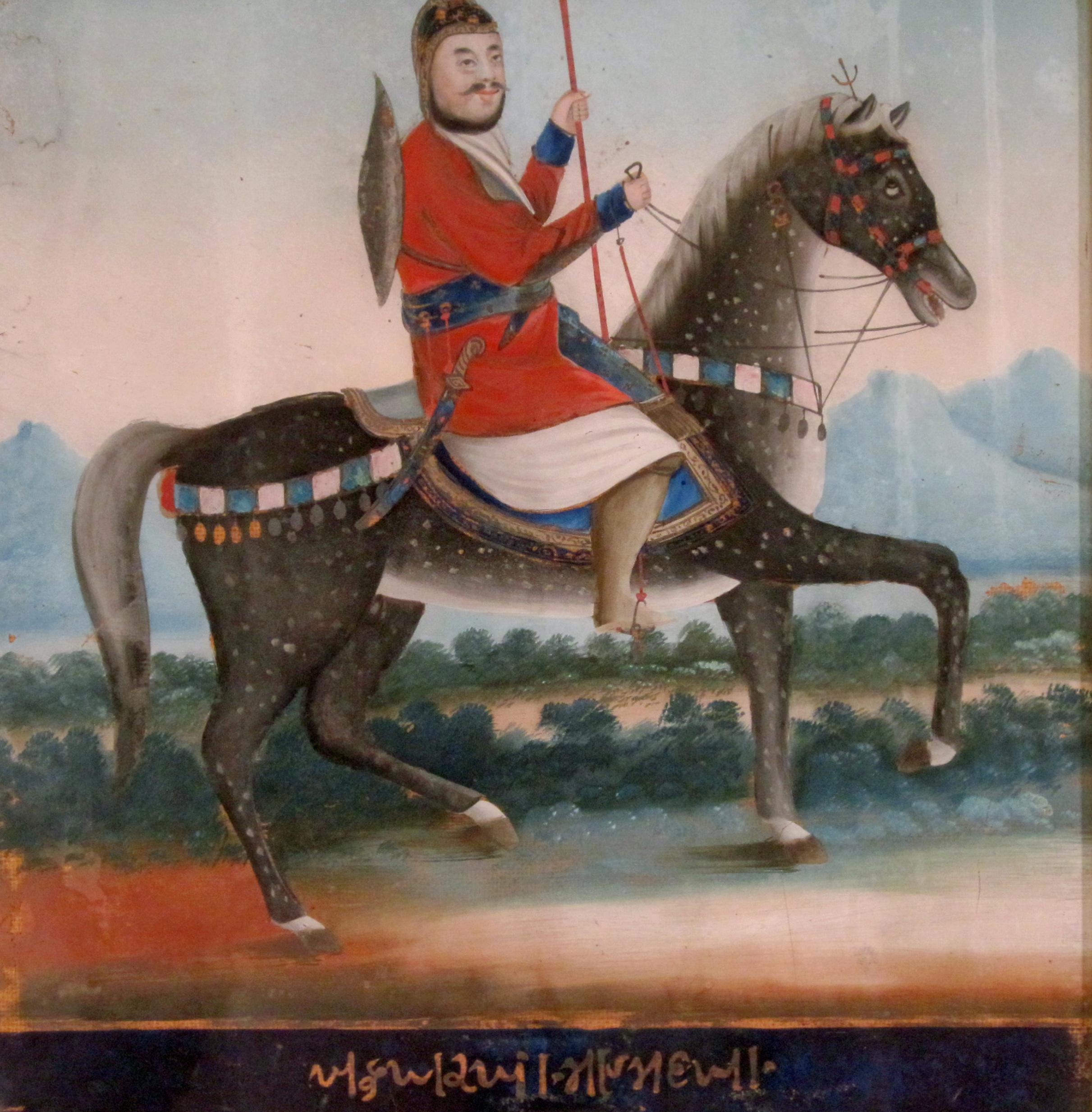 Chinese Export Glass Picture of a Persian Warrior For Sale 1