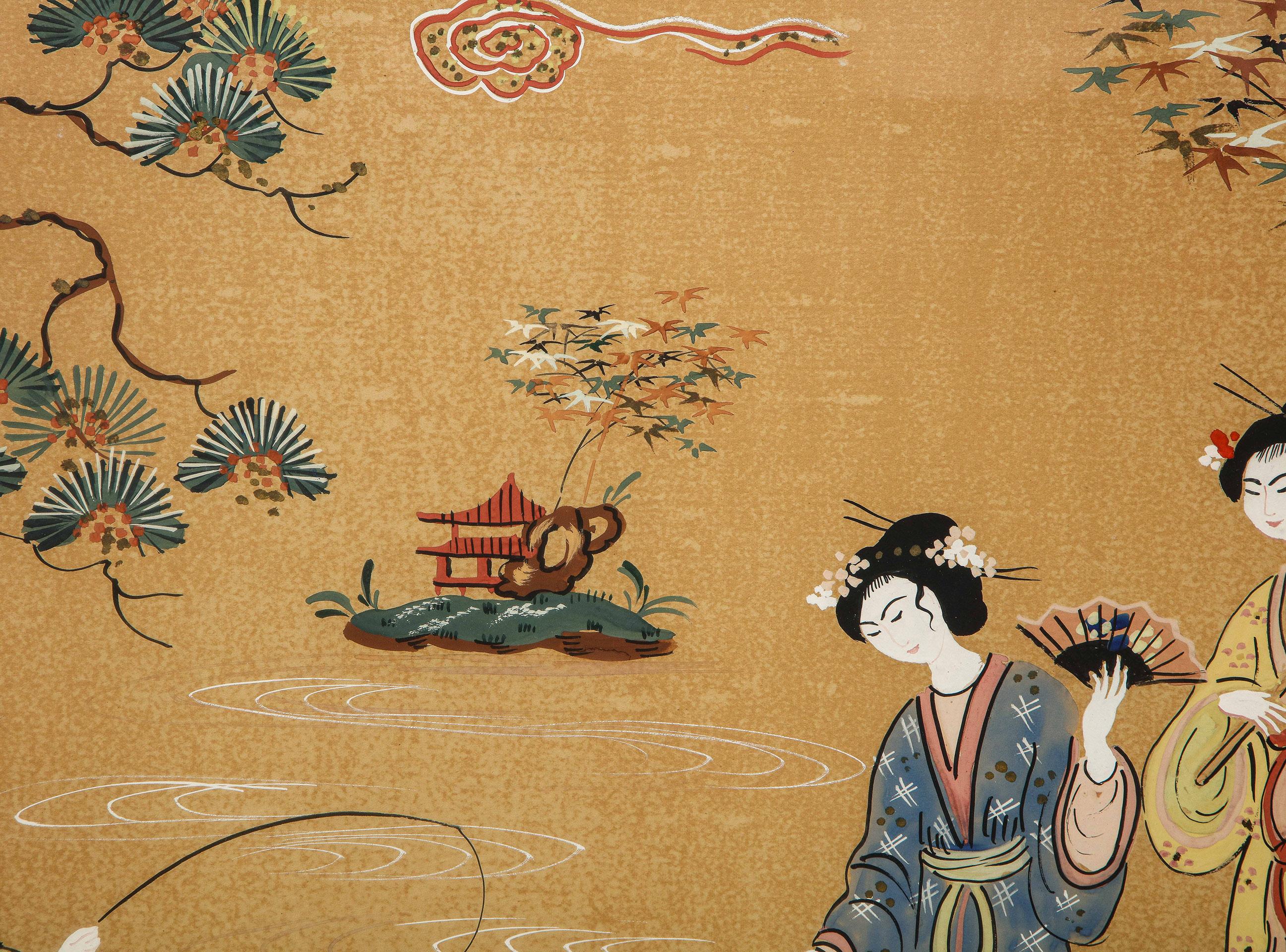 Chinesische Export-Gouache-Malerei (Mahagoni) im Angebot