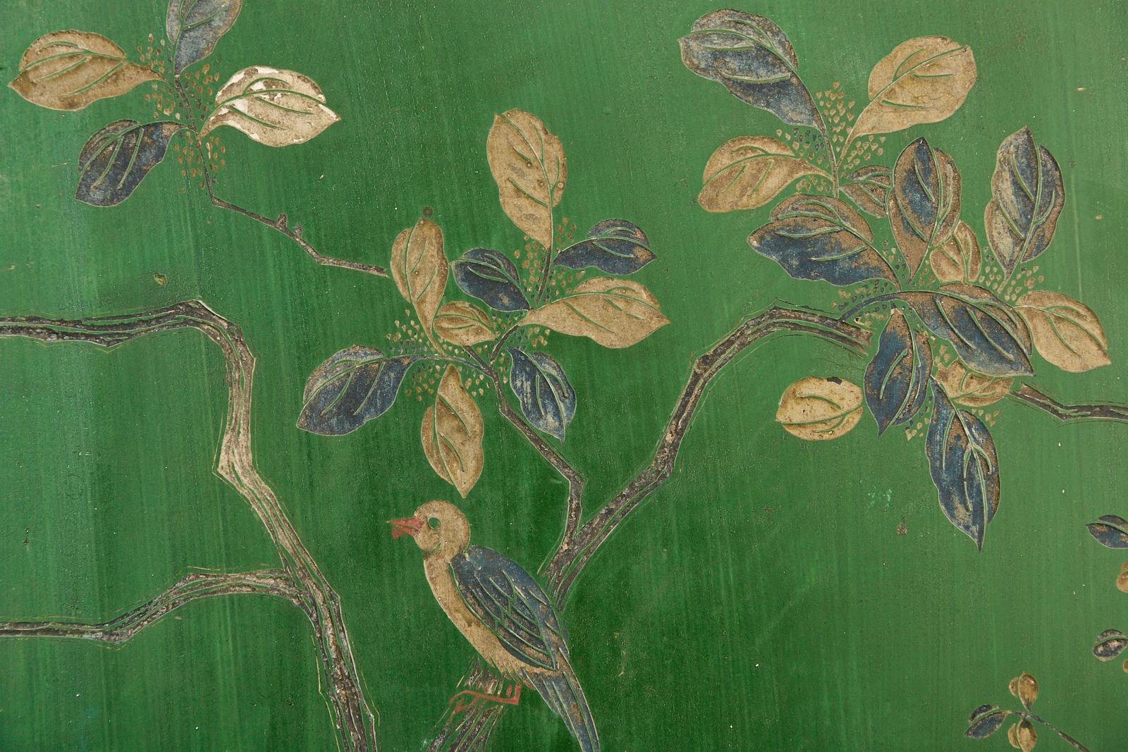 Chinese Export Green Lacquered Four-Panel Coromandel Screen 5