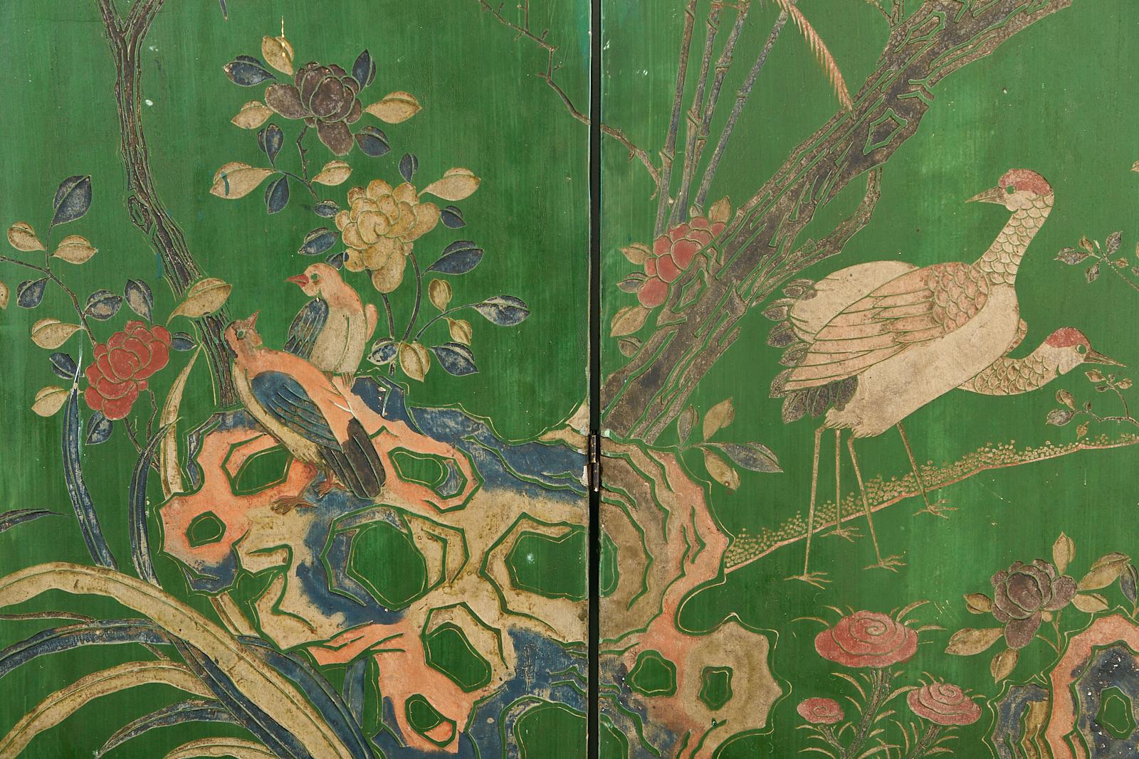 Chinese Export Green Lacquered Four-Panel Coromandel Screen 6