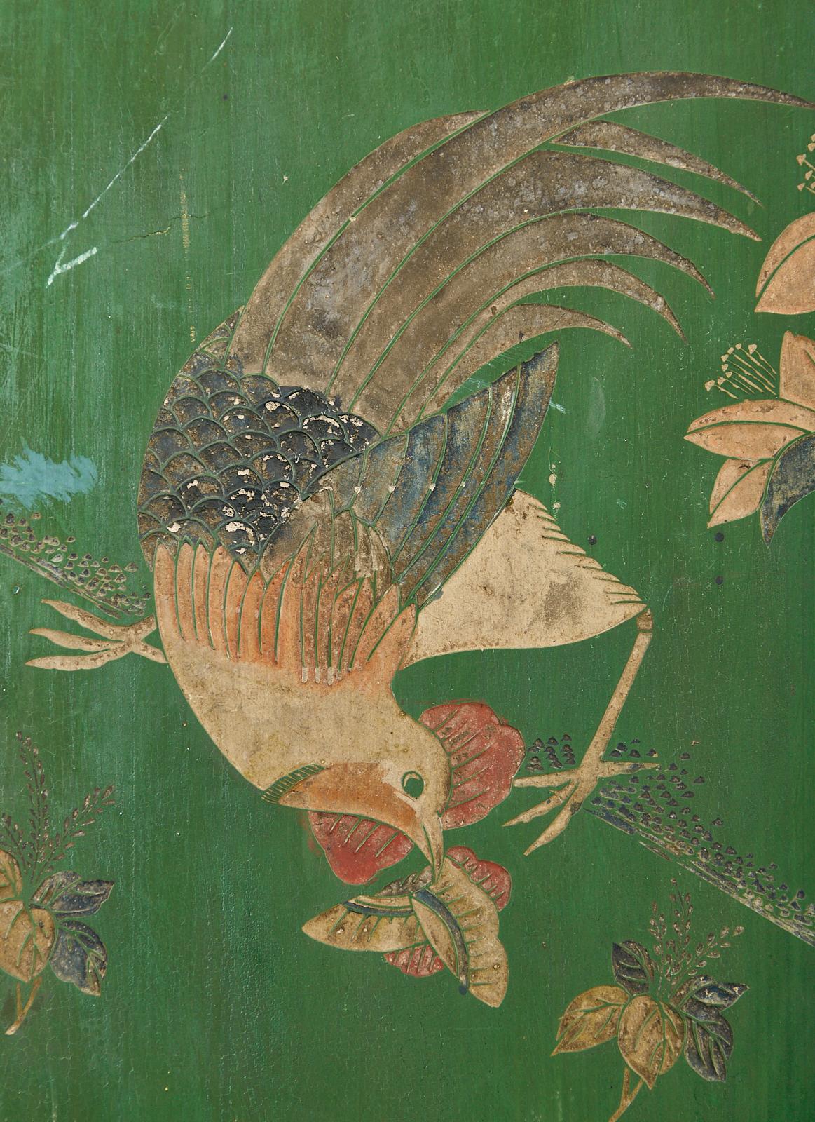 Chinese Export Green Lacquered Four-Panel Coromandel Screen 7