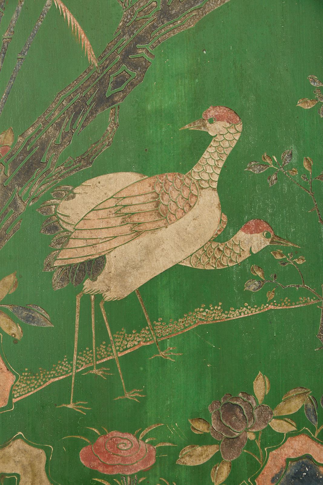 Chinese Export Green Lacquered Four-Panel Coromandel Screen 8
