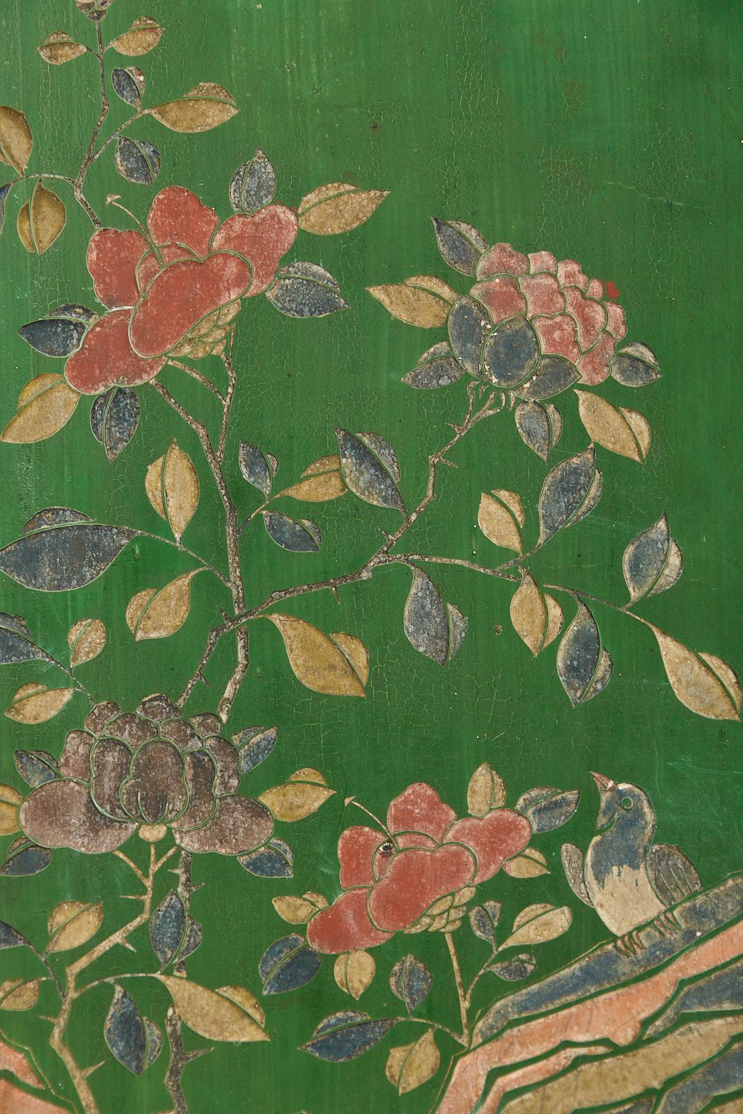 Chinese Export Green Lacquered Four-Panel Coromandel Screen 9