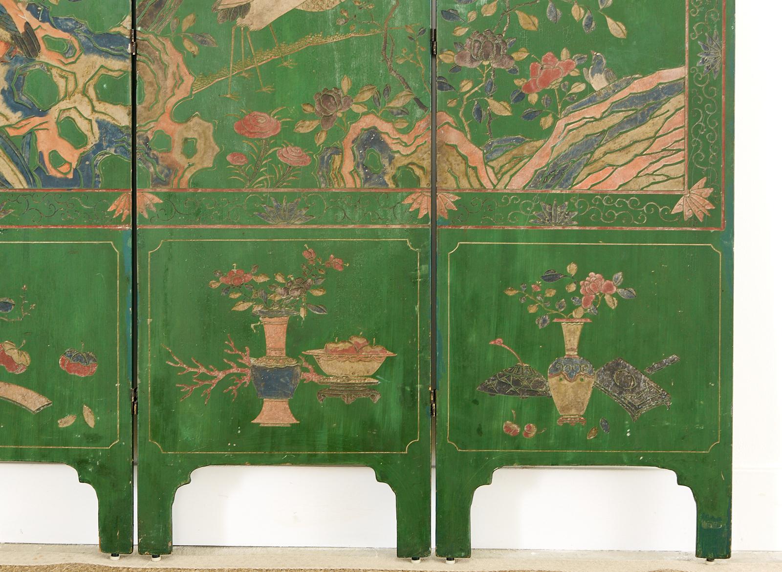 20th Century Chinese Export Green Lacquered Four-Panel Coromandel Screen