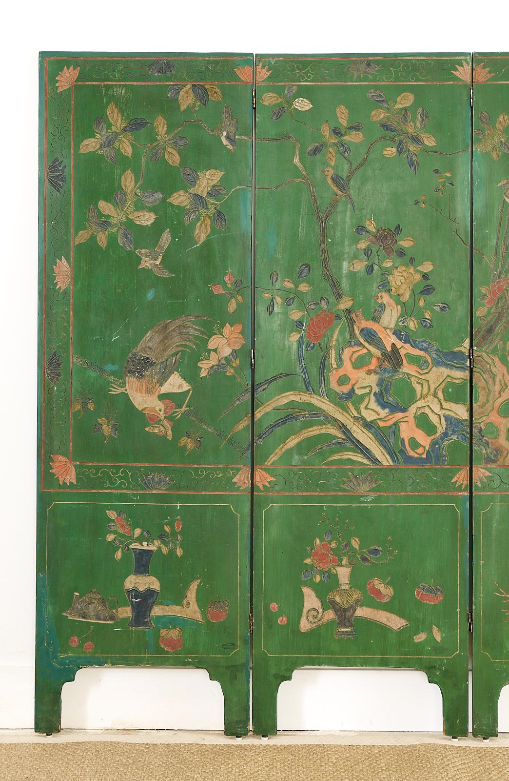 Chinese Export Green Lacquered Four-Panel Coromandel Screen 2