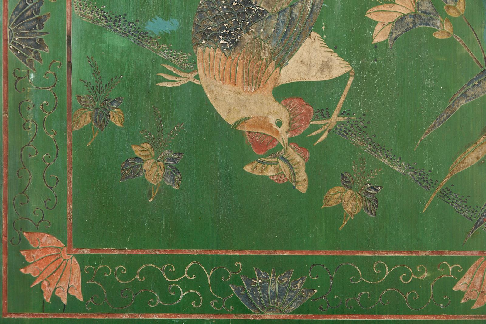 Chinese Export Green Lacquered Four-Panel Coromandel Screen 3