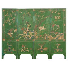 Chinese Export Green Lacquered Four-Panel Coromandel Screen 