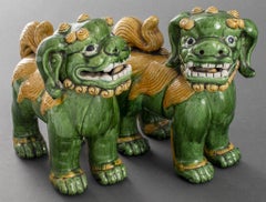 Chinese Export Green Porcelain Foo Dogs, Pair