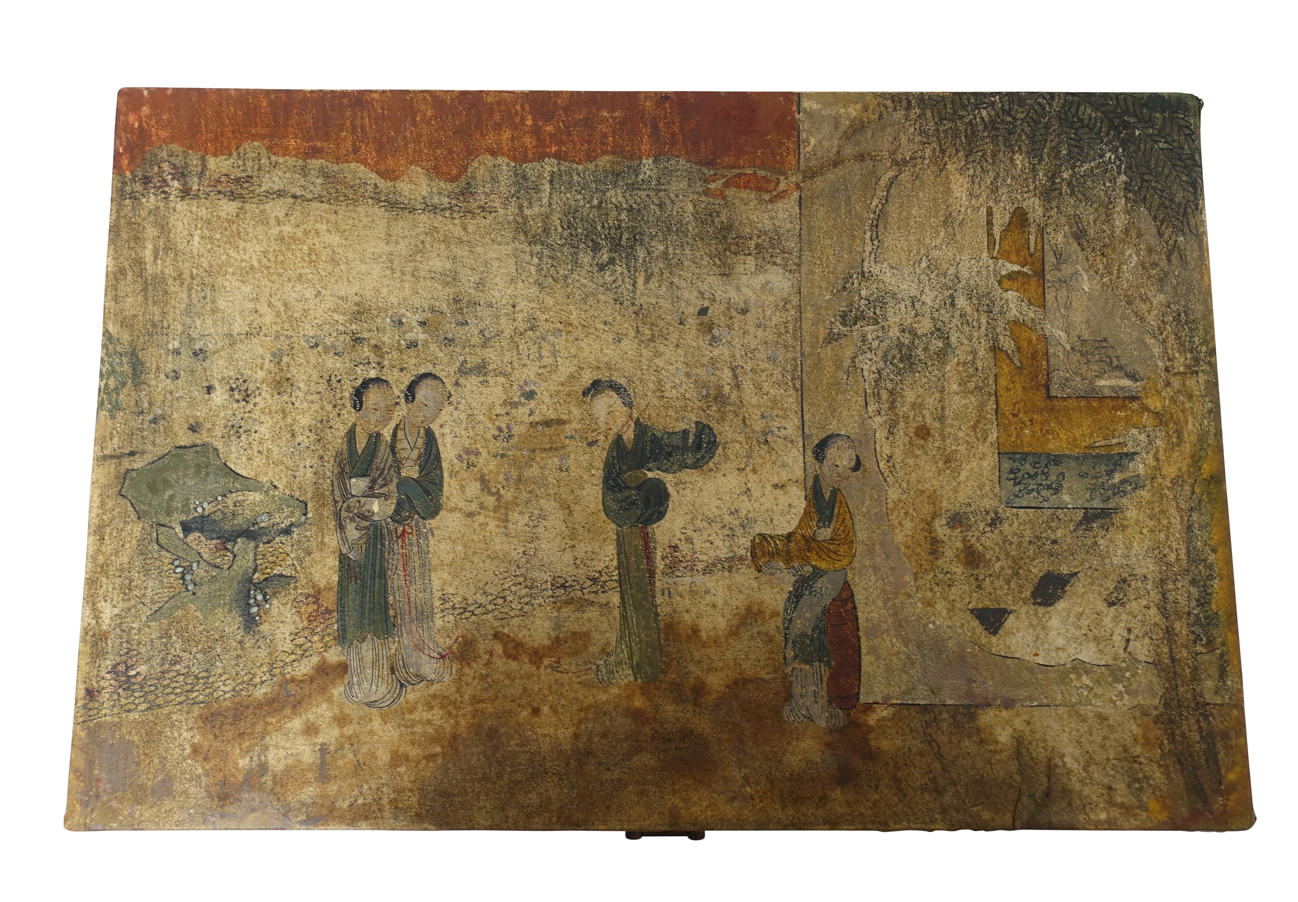 Chinese Export Hand-Painted Leather Trunk on Stand, Early 20th Century 2