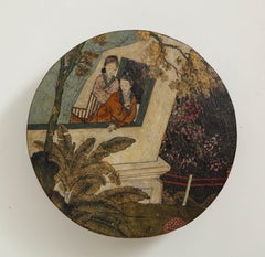 Chinese Export Hand Painted Pigskin Circular Box