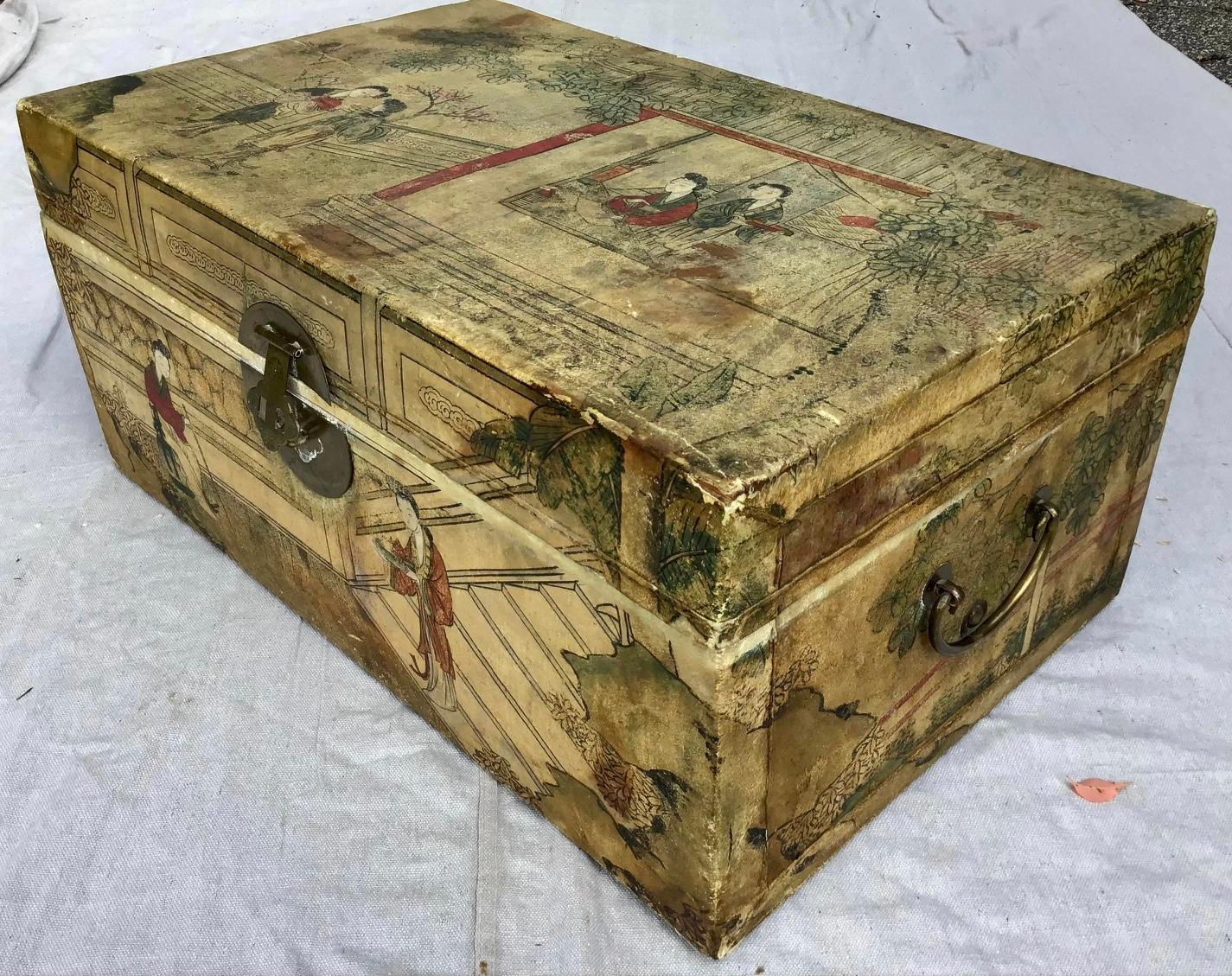 Animal Skin Chinese Export Hand Painted Pigskin Trunk