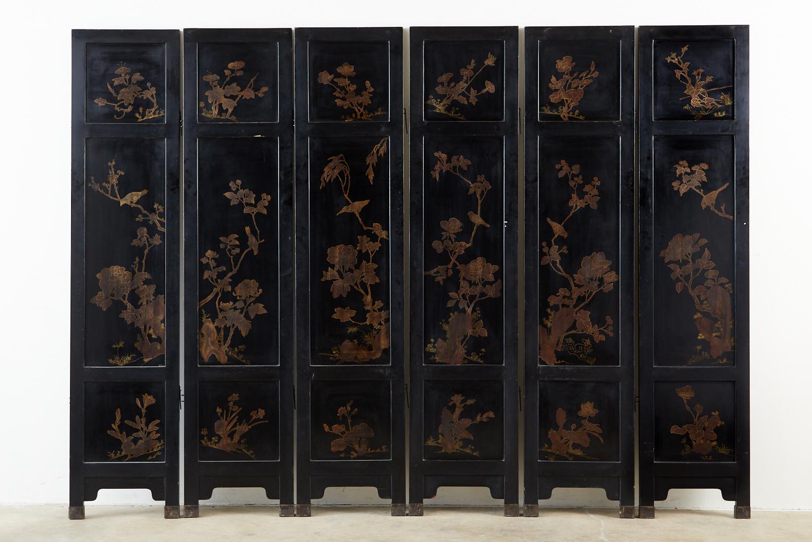 Chinese Export Hard Stone Lacquered Coromandel Screen 14