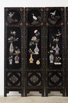 Chinese Export Hard Stone Lacquered Coromandel Screen