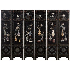 Vintage Chinese Export Hard Stone Lacquered Coromandel Screen