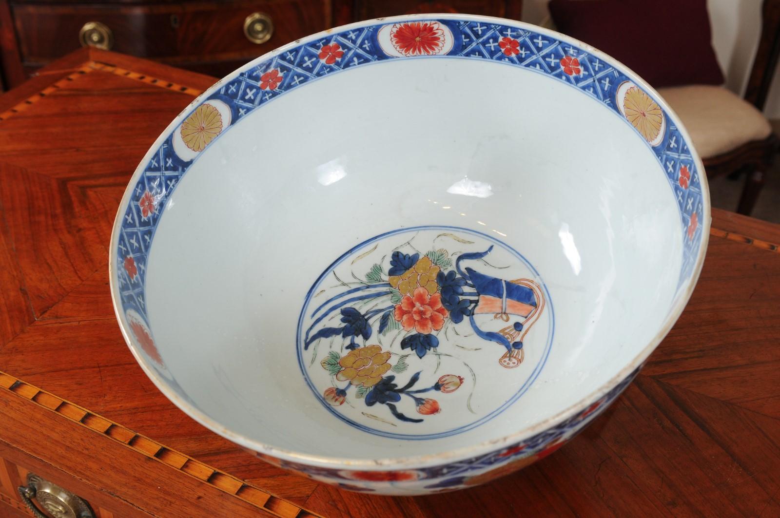 Chinese Export Imari Porcelain Punch Bowl, 18th Century For Sale 9