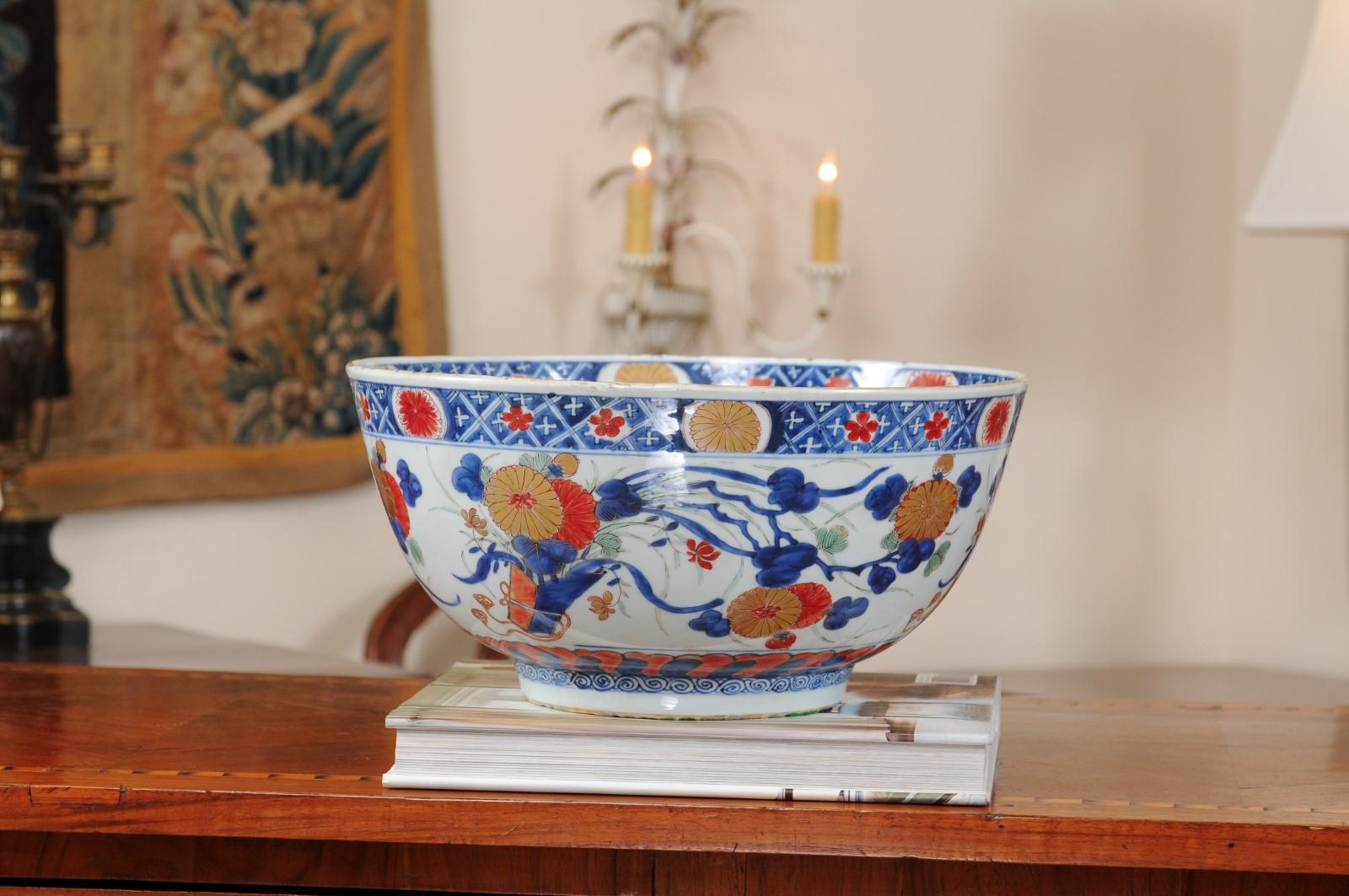 18th Century and Earlier Chinese Export Imari Porcelain Punch Bowl, 18th Century For Sale