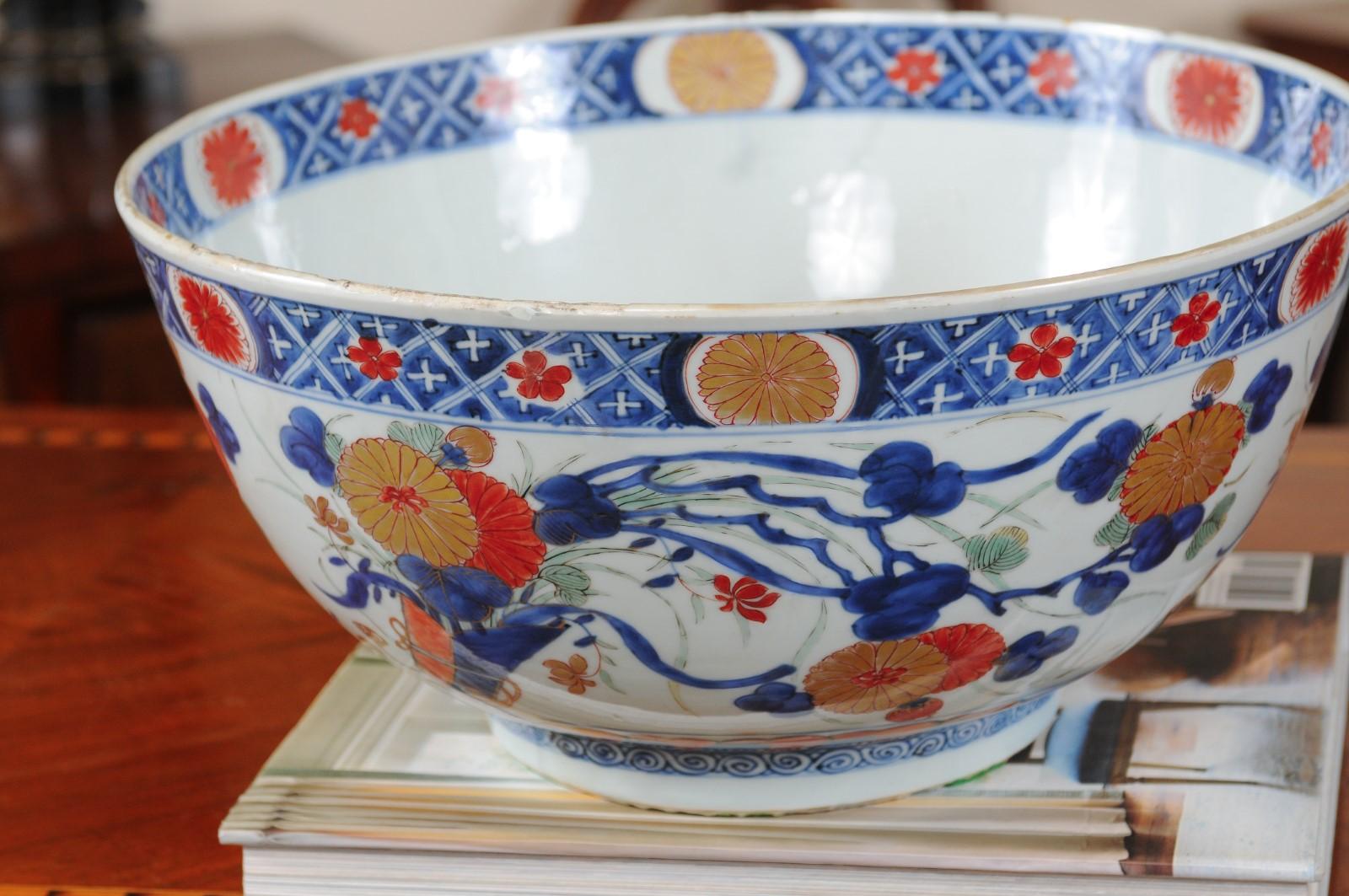Chinese Export Imari Porcelain Punch Bowl, 18th Century For Sale 3