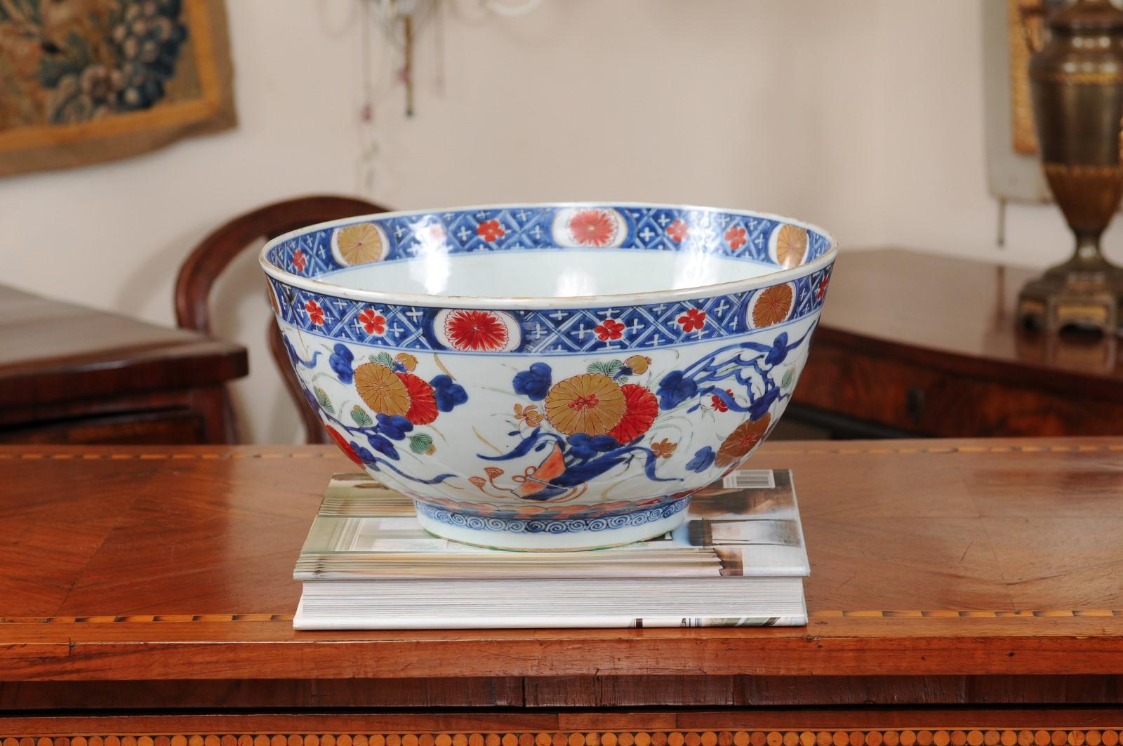 Chinese Export Imari Porcelain Punch Bowl, 18th Century For Sale 5