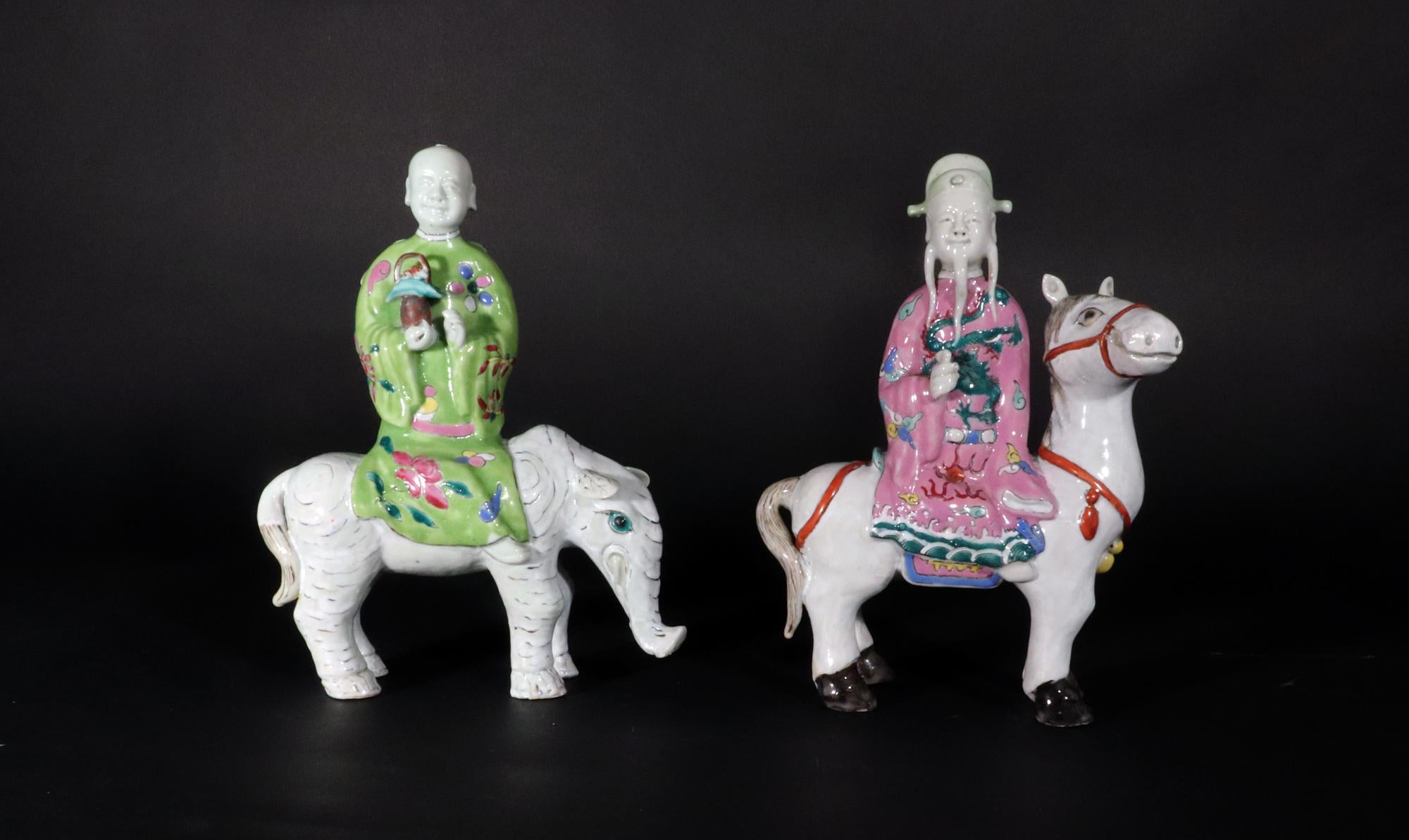 Late 18th Century Chinese Export Immortal Figures Mounted on the Back of Animals For Sale