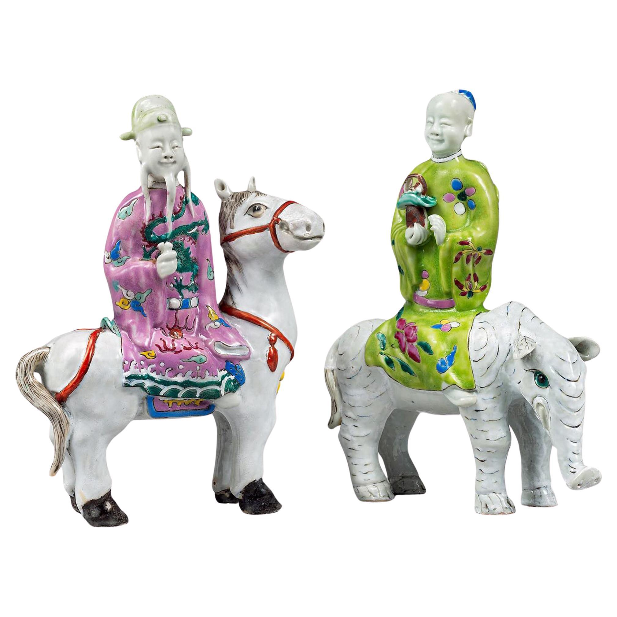 Chinese Export Immortal Figures Mounted on the Back of Animals For Sale