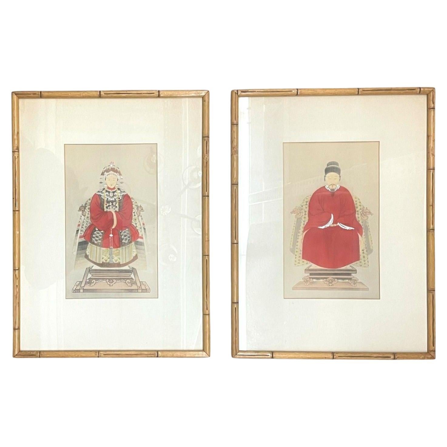 Chinese Export, Ink & Graphite, Vintage Chinese Wall Decorations, Bamboo, 1930s