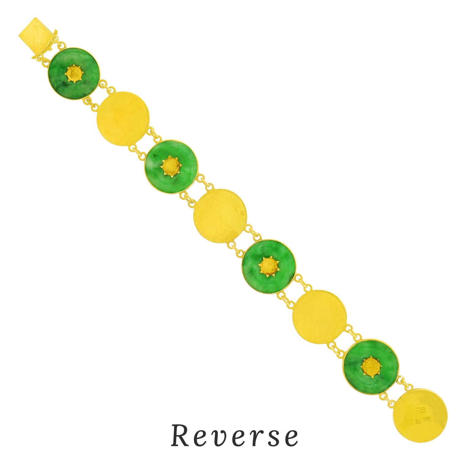 Chinese Export Jade and 22k Gold Bracelet c1920s 1