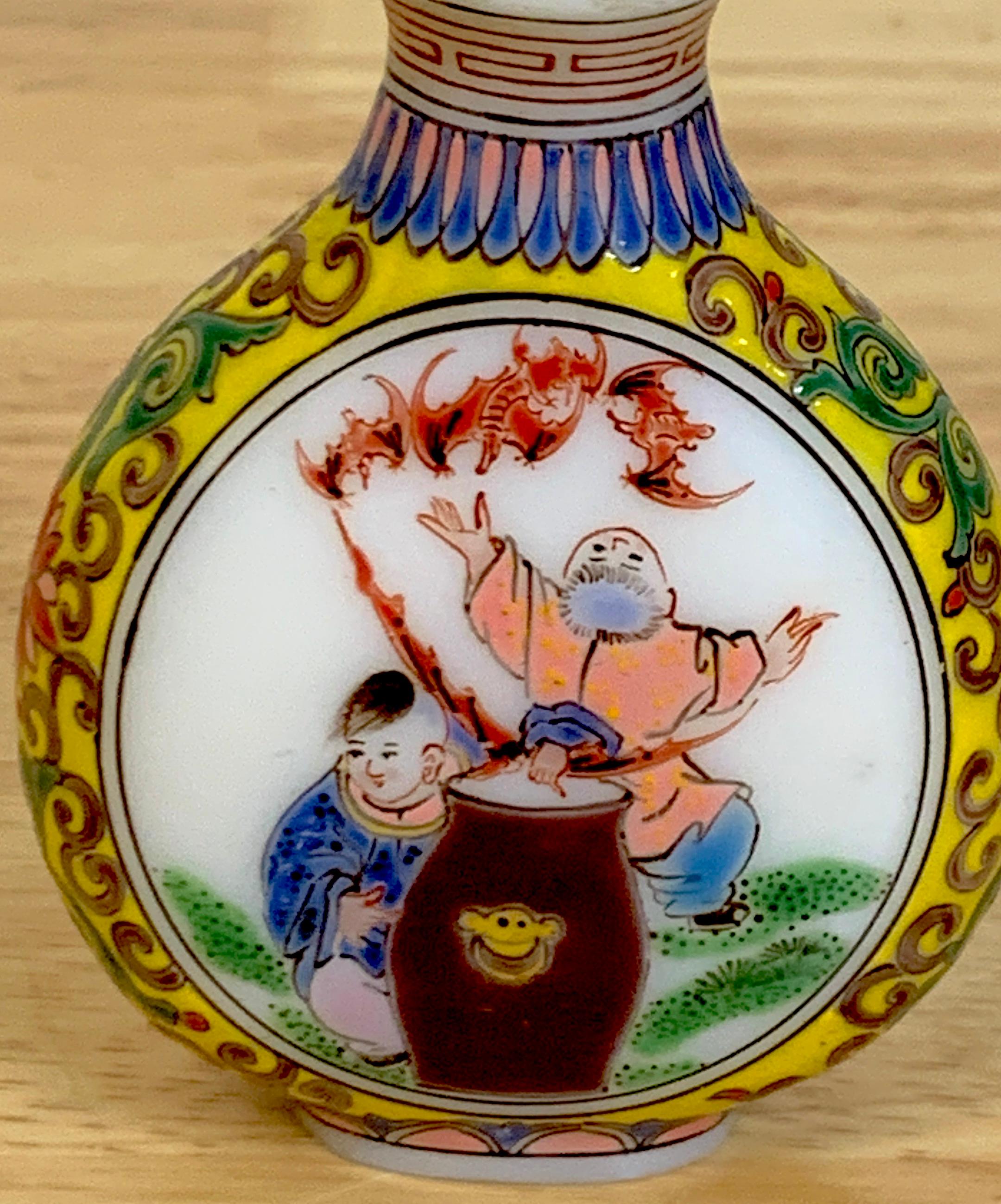 Chinese Export Jade & Peking Glass Enameled Snuff Bottle   In Good Condition In West Palm Beach, FL